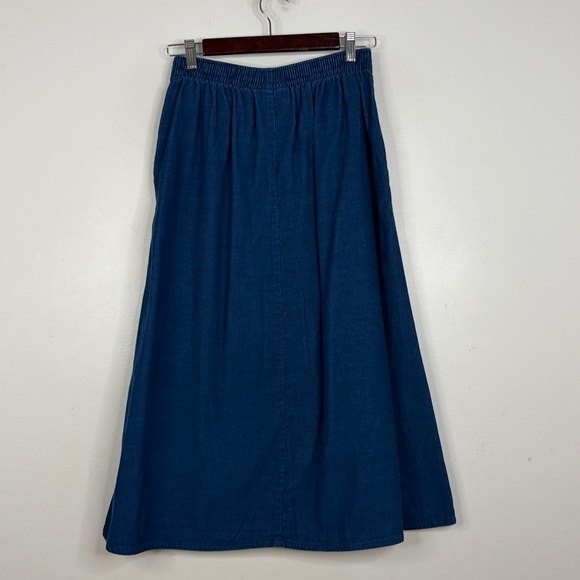 Vintage Midi Skirt Womens Medium Blue Cotton Corduroy Pleated Full Pockets - Picture 2 of 10